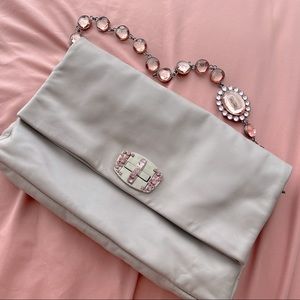MiuMiu crystal chain bag, vintage, light purple/grey, pink chain, very beautiful
